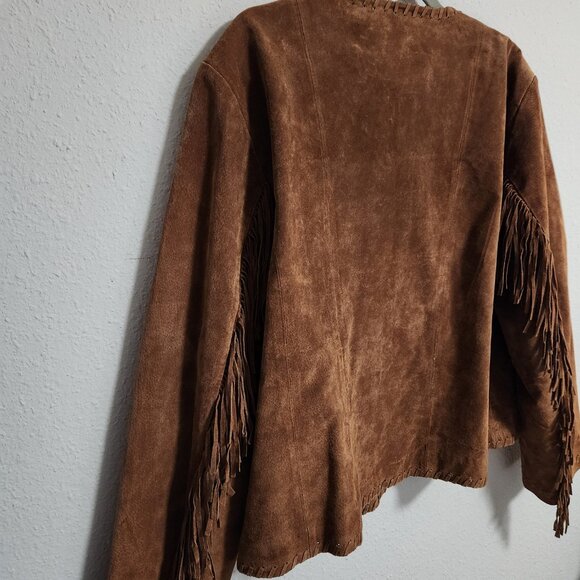 Vintage Rare Women's Brown Fringe Suede Jacket Coat XL - Picture 2 of 10
